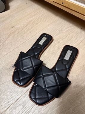 Steven NY Black Quilted Slide Mules